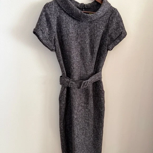 Banana Republic Brown Tweed Belted Sheath Dress Size 10 - Picture 4 of 10